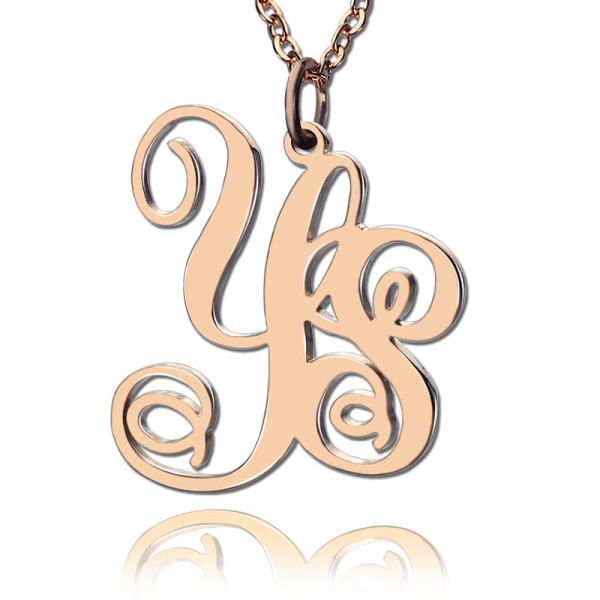 Personalised 18ct Rose Gold Plated Vine Font 2 Initial Monogram Necklace - All Birthstone™