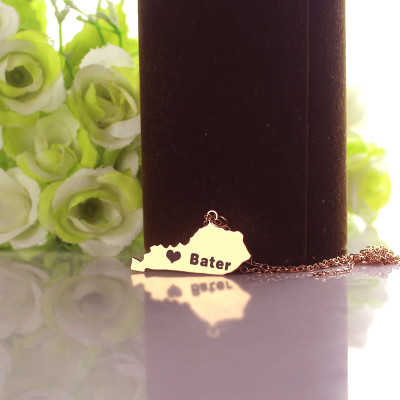 Custom Kentucky State Shaped Necklaces With Heart  Name Rose Gold - All Birthstone™
