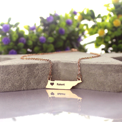 Custom Tennessee State Shaped Necklaces With Heart  Name Rose Gold - All Birthstone™