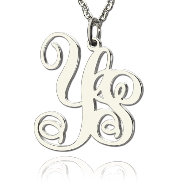 Personalised Solid White Gold Vine Font 2 Initial Monogram Necklace - All Birthstone™