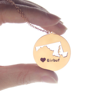 Custom Maryland Disc State Necklaces With Heart  Name Rose Gold - All Birthstone™