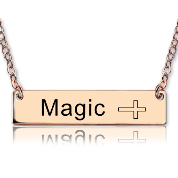 Engraved Name Bar Necklace with Icons 18ct Rose Gold Plated - All Birthstone™