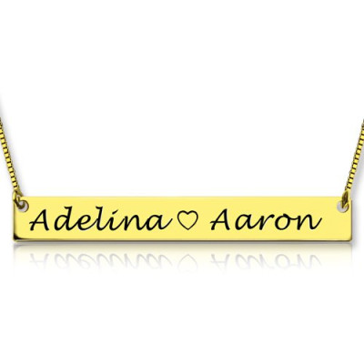 Gold Bar Necklace Engraved Double Name - All Birthstone™