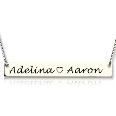 Couple Bar Necklace Engraved Name Sterling Silver - All Birthstone™