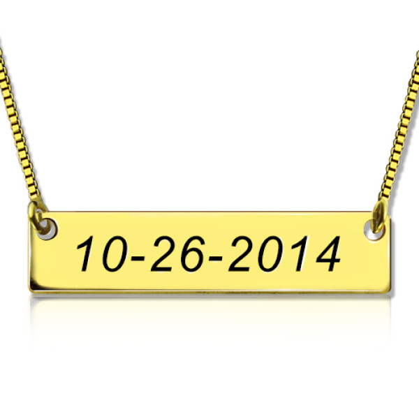 Engraved Date Bar Necklace 18ct Gold Plated - All Birthstone™