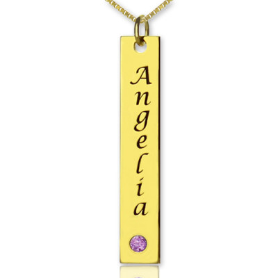 Personalised Name Tag Bar Necklace in 18ct Gold Plated - All Birthstone™