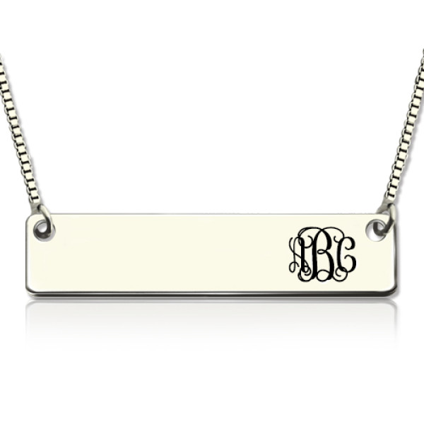 Engraved Monogram Initial Bar Necklace Sterling Silver - All Birthstone™
