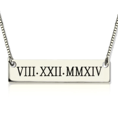 Custom Roman Numeral Bar Necklace Sterling Silver - All Birthstone™