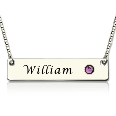 Nameplate Bar Necklace with Birthstone Silver  - All Birthstone™