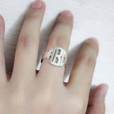 Sterling Silver Block Monogram Ring Gifts - All Birthstone™