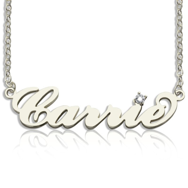 Sterling Silver Carrie Name Necklace With Birthstone  - All Birthstone™