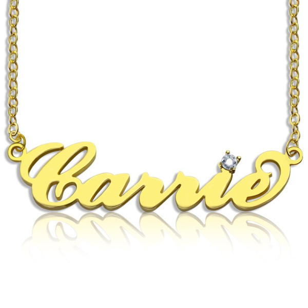 Carrie Nameplate Necklace with Birthstone 18ct Gold Plated  - All Birthstone™