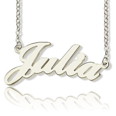 Solid 18ct White Gold Plated Julia Style Name Necklace - All Birthstone™