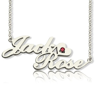 Personalised Nameplate Necklace Double Name Sterling Silver - All Birthstone™