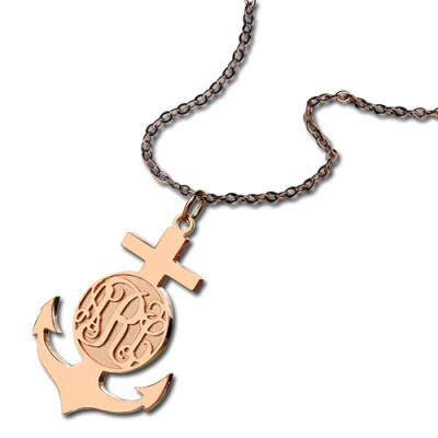 Rose Gold Anchor Cross Monogram Initial Pendant - All Birthstone™