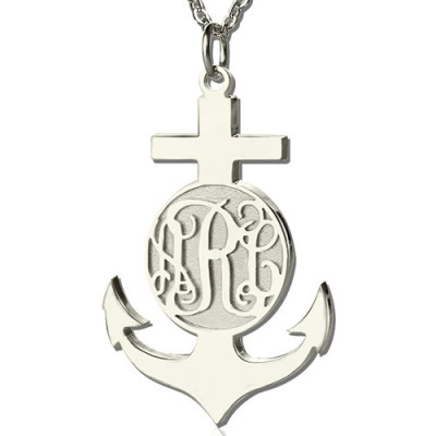 Sterling Silver Anchor Monogram Initial Necklace - All Birthstone™