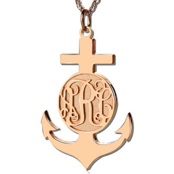 Rose Gold Anchor Cross Monogram Initial Pendant - All Birthstone™