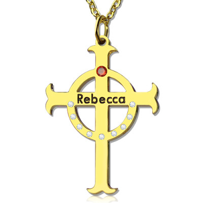 Circle Cross Necklaces with Birthstone  Name 18ct Gold Plated Silver  - All Birthstone™