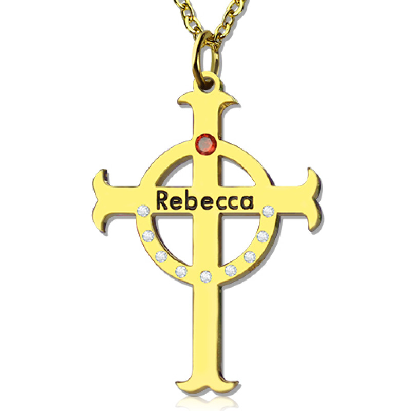 AOL Special - 18ct Gold Plated 925 Silver Rebecca Font Cross Name Necklace