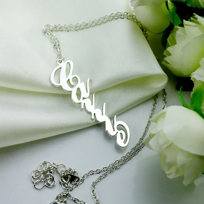 Personalised Vertical Carrie Style Name Necklace Silver - All Birthstone™