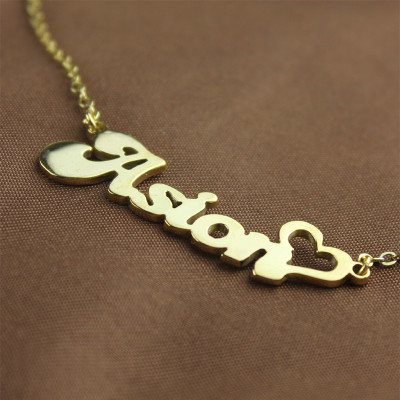 Custom Name Necklace in18ct Gold Plated with Heart - All Birthstone™