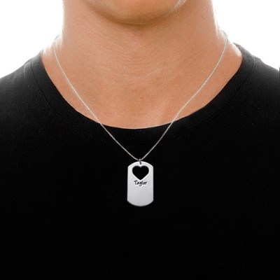 Couples Dog Tag Necklace With Cut Out Heart - All Birthstone™