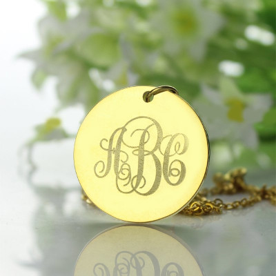 Disc Script Monogram Necklace 18ct Gold Plated - All Birthstone™