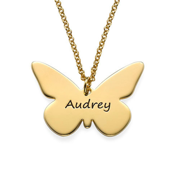 Engraved 18ct Gold Plated Pendant - Butterfly - All Birthstone™