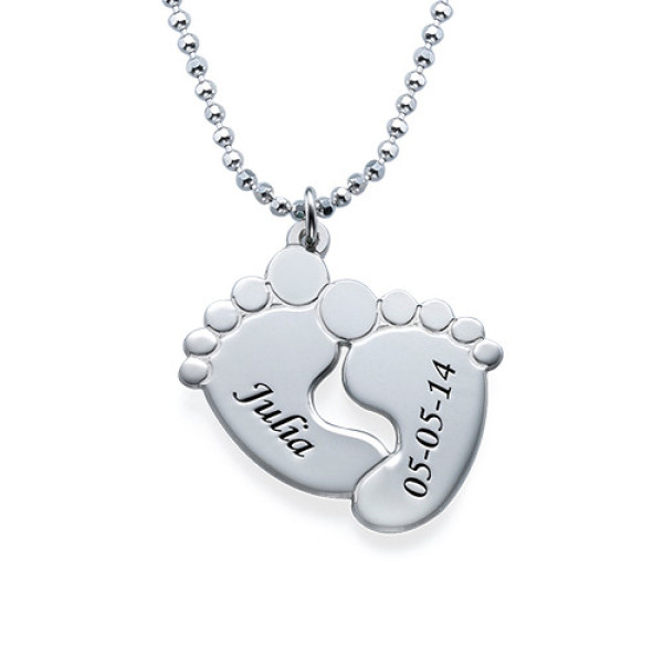 Engraved Baby Feet Necklace in Sterling Silver - All Birthstone™