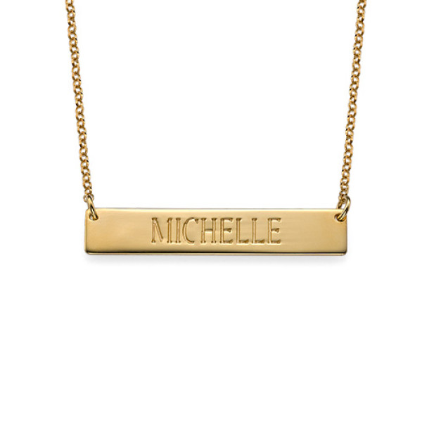Engraved Bar Necklace in Gold Plating - All Birthstone™