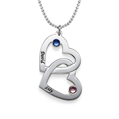Engraved Heart Necklace with Birthstones  - All Birthstone™