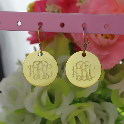 Disc Signet Monogram Earrings In Gold - All Birthstone™