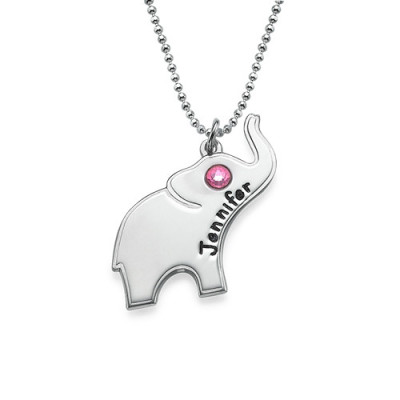 Engraved Silver Elephant Necklace - All Birthstone™