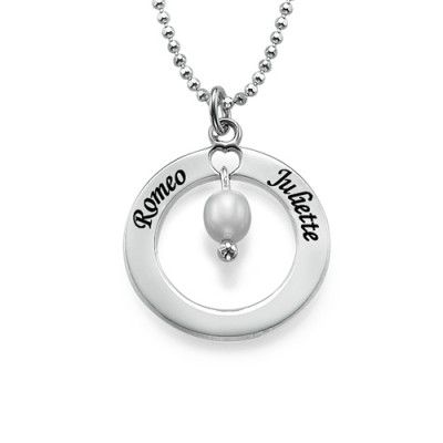 Engraved Classic Circle Necklace with Birthstones  - All Birthstone™