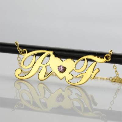 18ct Gold Plated Two Initials Necklace - All Birthstone™
