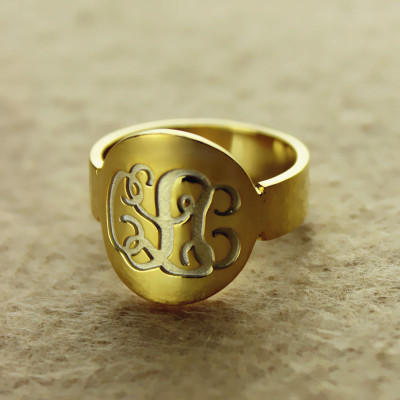 Engraved 18ct Gold Plated Script Monogram Itnitial Ring - All Birthstone™