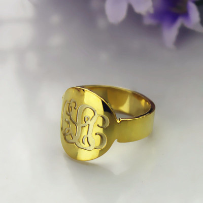 Engraved 18ct Gold Plated Script Monogram Itnitial Ring - All Birthstone™