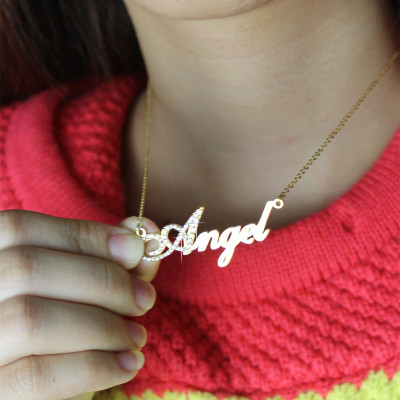 18ct Gold Plated Script Name Necklace-Initial Full Birthstone  - All Birthstone™
