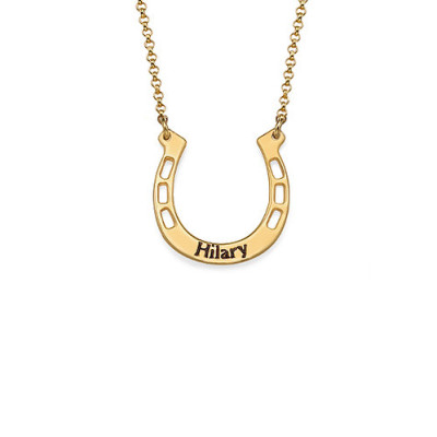 18ct Gold Plated Engraved Horseshoe Necklace - All Birthstone™