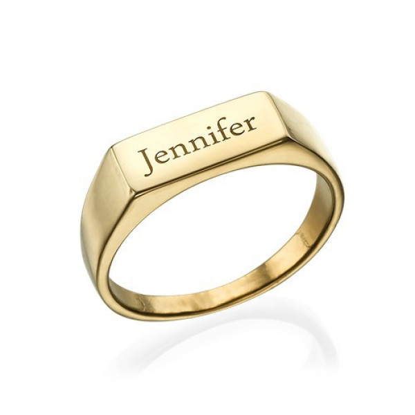 Gold Plated Engraved Signet Ring - All Birthstone™