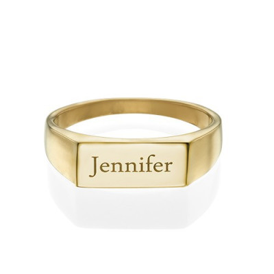 Gold Plated Engraved Signet Ring - All Birthstone™