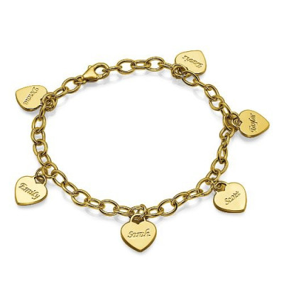 18k Gold Plated Heart Charm Mothers Bracelet/Anklet - All Birthstone™