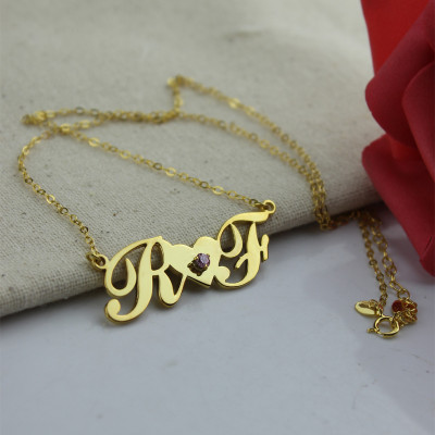18ct Gold Plated Two Initials Necklace - All Birthstone™