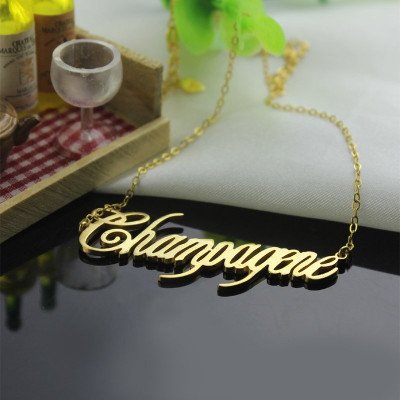 18ct Gold Plated Silver 925 Personalised Champagne Font Name Necklace - All Birthstone™