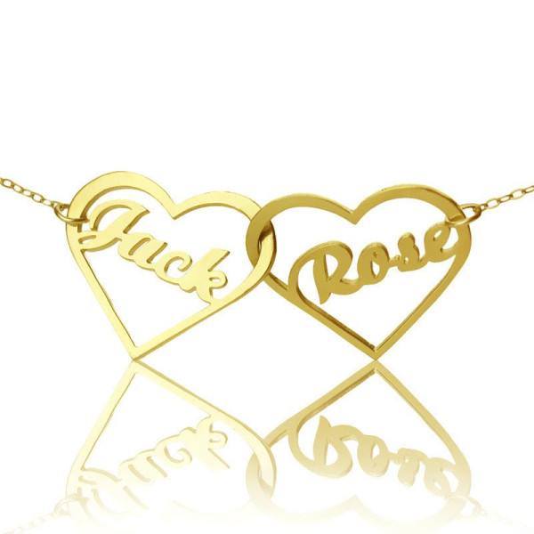 Double Heart Name Necklace 18ct Gold Plated - All Birthstone™