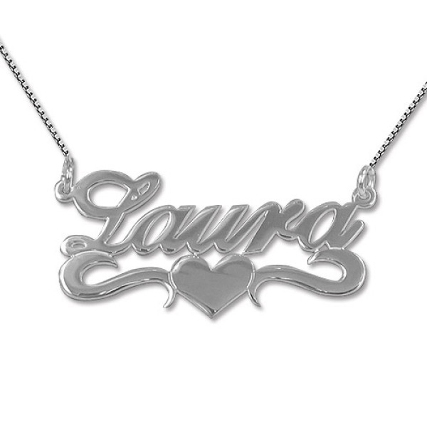 Silver Middle Heart Name Necklace - All Birthstone™