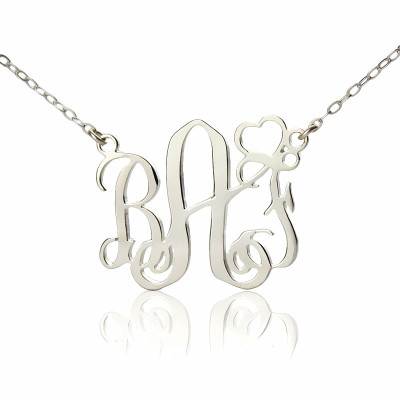 Personalised Initial Monogram Necklace 18ct White Gold Plated With Heart - All Birthstone™