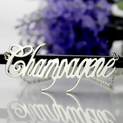 Solid White Gold Personalised Champagne Font Name Necklace - All Birthstone™