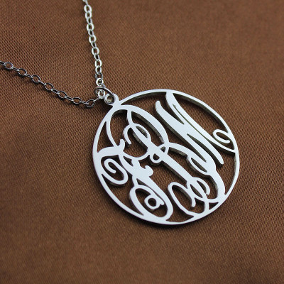 Personalised Necklace Fancy Circle Monogram Necklace Silver - All Birthstone™