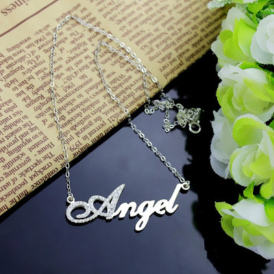 Sterling Silver Script Name Necklace-Initial Full Birthstone  - All Birthstone™